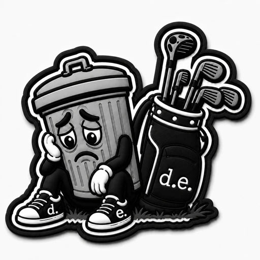 Trash Round character sitting beside his golf bag